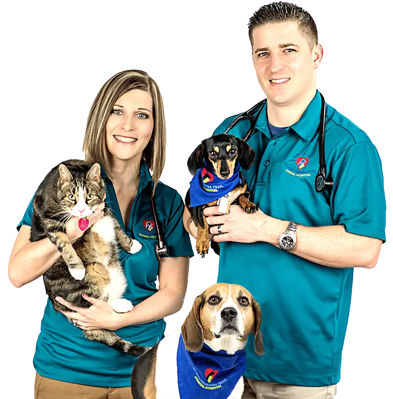 Dr. Lori Mildred and Dr. Tristan Wilhelm hold pets